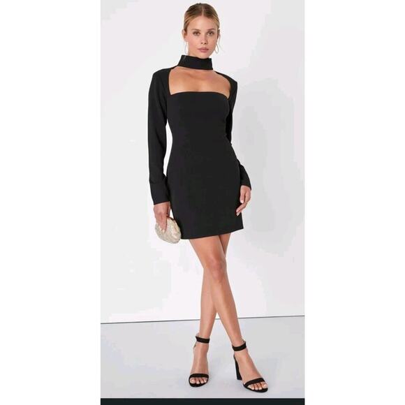 Lulu's Long Sleeve Bodycon Black Dress Mini Cut Out Dress XL - Picture 1 of 9